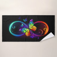 Vibrant infinity with rainbow butterfly on black
