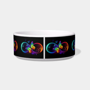 Vibrant infinity with rainbow butterfly on black bowl