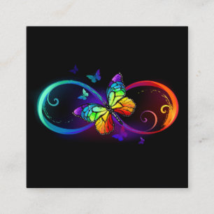 Vibrant infinity with rainbow butterfly on black calling card