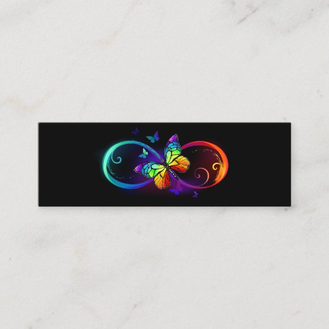 Vibrant infinity with rainbow butterfly on black calling card (Front)