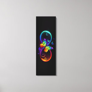 Vibrant infinity with rainbow butterfly on black canvas print