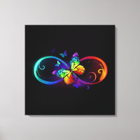 Vibrant infinity with rainbow butterfly on black