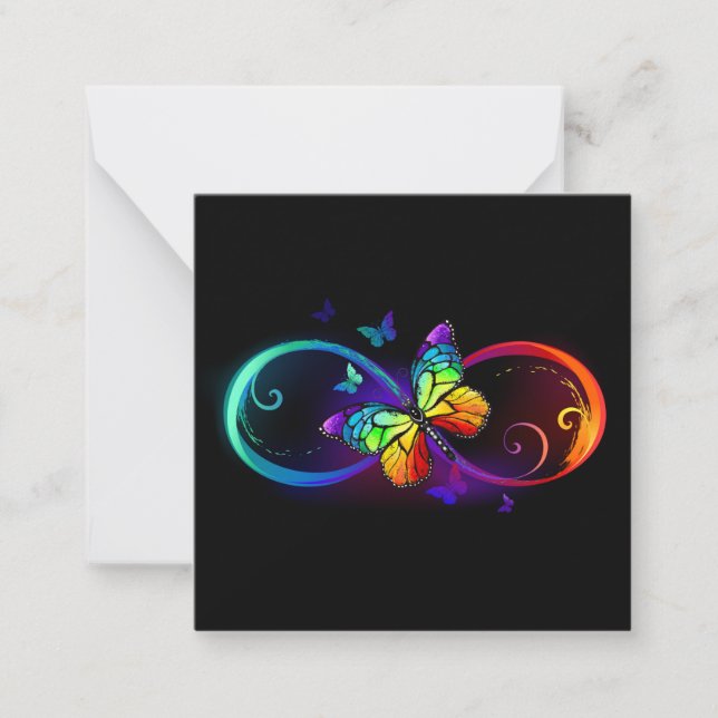 Vibrant infinity with rainbow butterfly on black  card (Front)