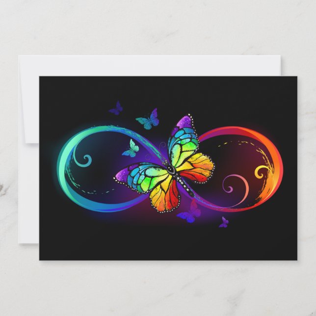 Vibrant infinity with rainbow butterfly on black  card (Front)
