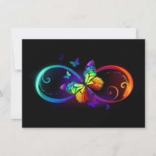 Vibrant infinity with rainbow butterfly on black card