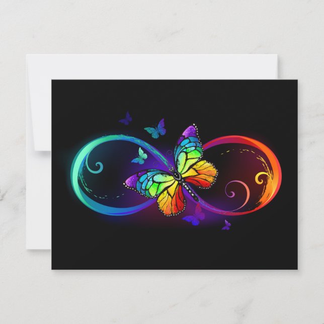 Vibrant infinity with rainbow butterfly on black  card (Front)