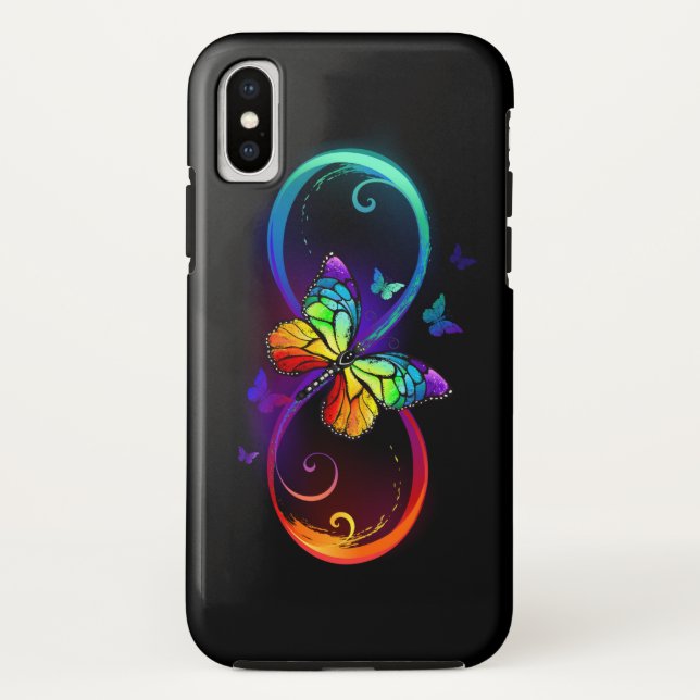 Vibrant infinity with rainbow butterfly on black Case-Mate iPhone case (Back)