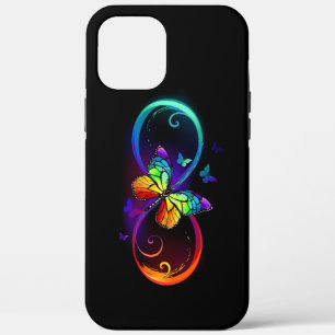 Vibrant infinity with rainbow butterfly on black iPhone 12 pro max case