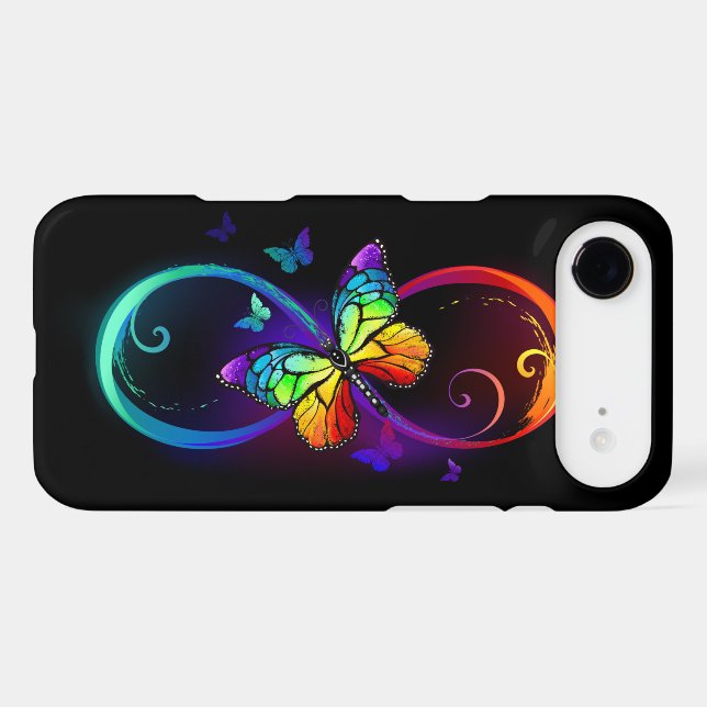 Vibrant infinity with rainbow butterfly on black Case-Mate iPhone case (Back (Horizontal))