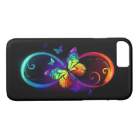 Vibrant infinity with rainbow butterfly on black