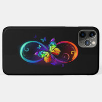 Vibrant infinity with rainbow butterfly on black