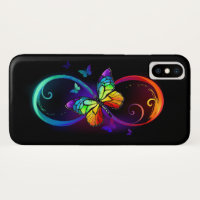 Vibrant infinity with rainbow butterfly on black
