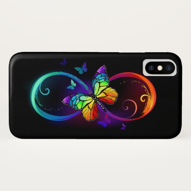 Vibrant infinity with rainbow butterfly on black  Case-Mate iPhone case (Back (Horizontal))