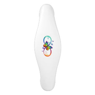 Vibrant infinity with rainbow butterfly on black ceramic cabinet pull
