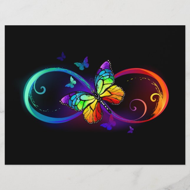 Vibrant infinity with rainbow butterfly on black custom letterhead (Front)
