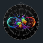Vibrant infinity with rainbow butterfly on black  dartboard<br><div class="desc">Multicolor,  bright,  symbol of infinity with rainbow,  detailed butterfly monarch. Rainbow butterfly. Rainbow infinity.</div>