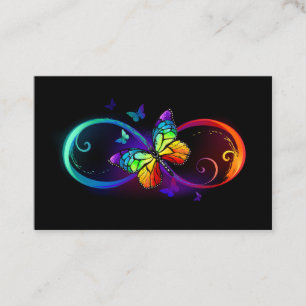 Vibrant infinity with rainbow butterfly on black discount card