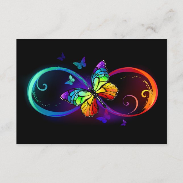 Vibrant infinity with rainbow butterfly on black enclosure card (Front)