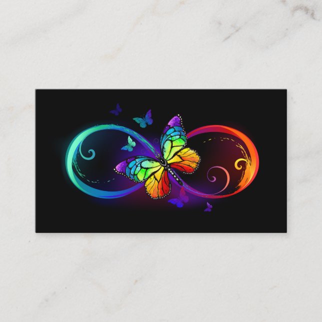 Vibrant infinity with rainbow butterfly on black enclosure card (Front)