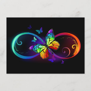 Vibrant infinity with rainbow butterfly on black enclosure card