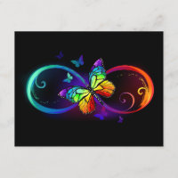 Vibrant infinity with rainbow butterfly on black