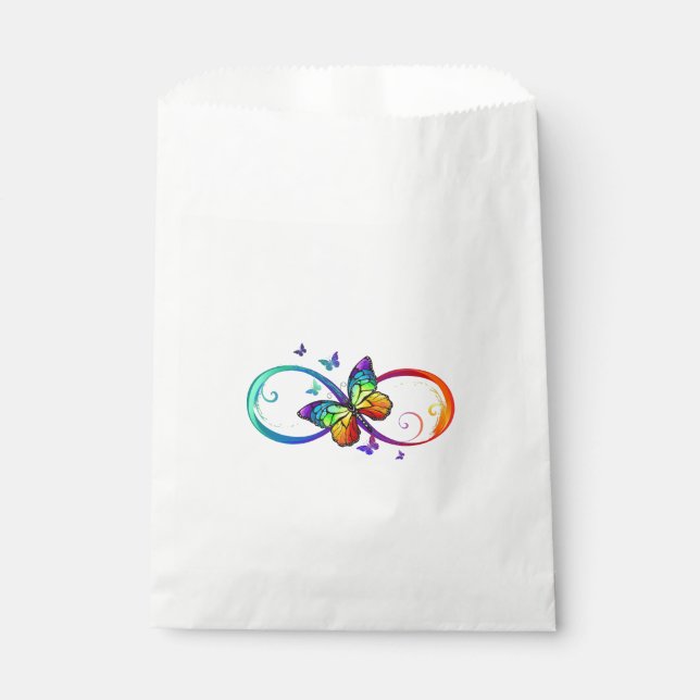 Vibrant infinity with rainbow butterfly on black  favour bags (Front)