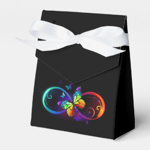Vibrant infinity with rainbow butterfly on black  favour box