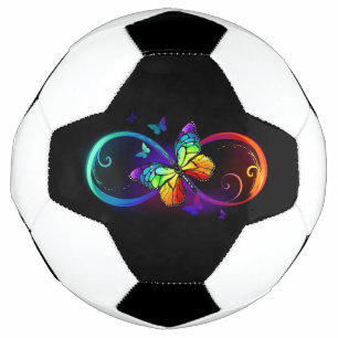 Vibrant infinity with rainbow butterfly on black football
