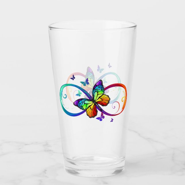 Vibrant infinity with rainbow butterfly on black glass (Front)