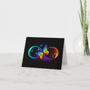 Vibrant infinity with rainbow butterfly on black invitation