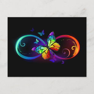 Vibrant infinity with rainbow butterfly on black invitation postcard