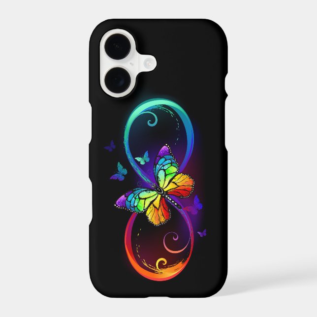 Vibrant infinity with rainbow butterfly on black iPhone case (Back)