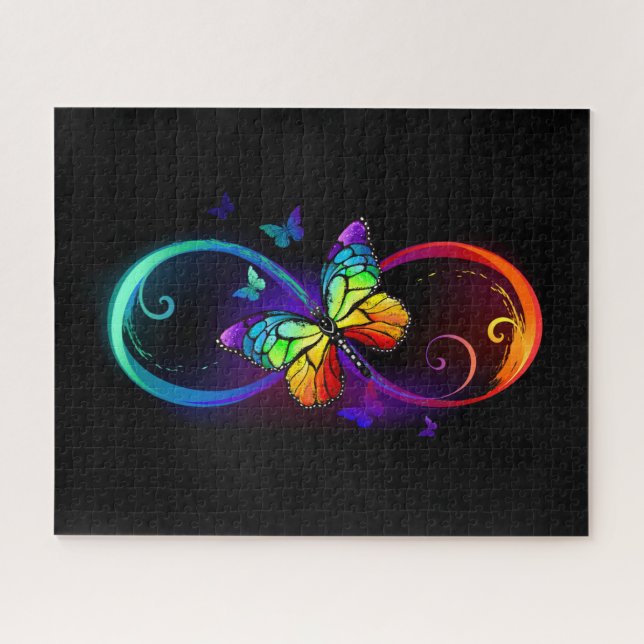 Vibrant infinity with rainbow butterfly on black  jigsaw puzzle (Horizontal)