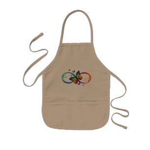 Vibrant infinity with rainbow butterfly on black kids apron