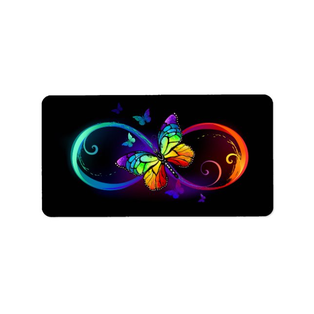 Vibrant infinity with rainbow butterfly on black label (Front)