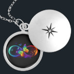 Vibrant infinity with rainbow butterfly on black locket necklace<br><div class="desc">Multicolor,  bright,  symbol of infinity with rainbow,  detailed butterfly monarch. Rainbow butterfly. Rainbow infinity.</div>