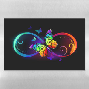 Vibrant infinity with rainbow butterfly on black magnetic dry erase sheet