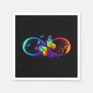 Vibrant infinity with rainbow butterfly on black napkin