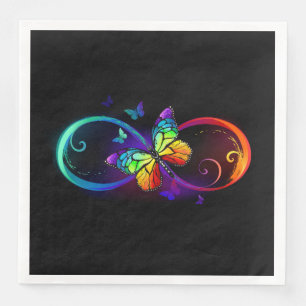 Vibrant infinity with rainbow butterfly on black napkin