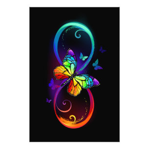 Vibrant infinity with rainbow butterfly on black  photo print