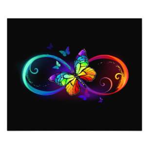 Vibrant infinity with rainbow butterfly on black photo print