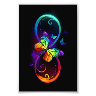 Vibrant infinity with rainbow butterfly on black photo print