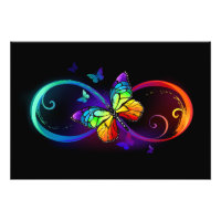 Vibrant infinity with rainbow butterfly on black
