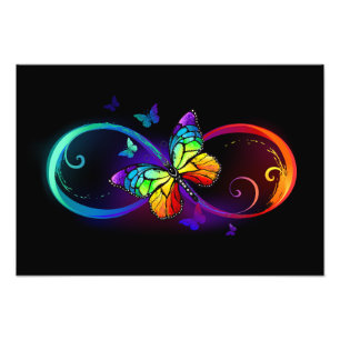 Vibrant infinity with rainbow butterfly on black photo print