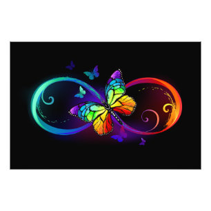 Vibrant infinity with rainbow butterfly on black  photo print