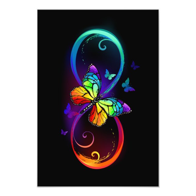 Vibrant infinity with rainbow butterfly on black photo print (Front)