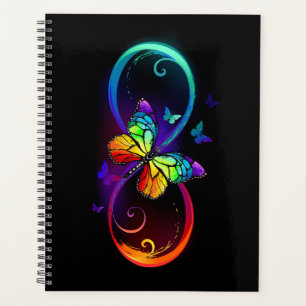 Vibrant infinity with rainbow butterfly on black planner