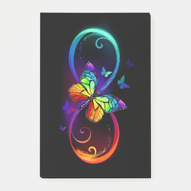 Vibrant infinity with rainbow butterfly on black  post-it notes (Front)