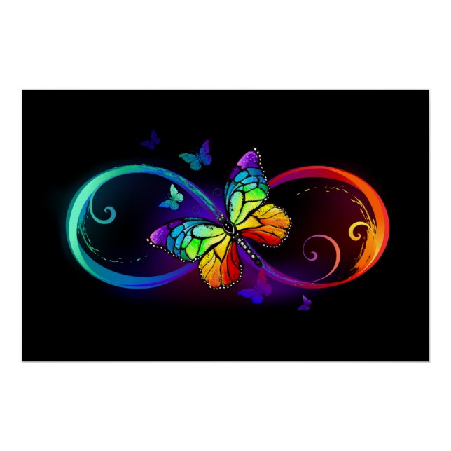 Vibrant infinity with rainbow butterfly on black poster (Front)