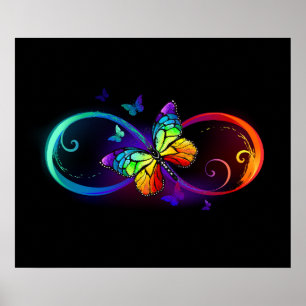 Vibrant infinity with rainbow butterfly on black poster